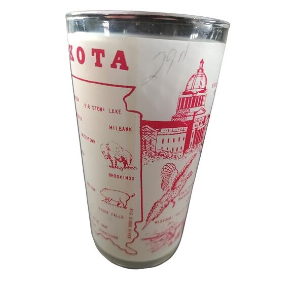 Vintage State Of South Dakota Souvenir Frosted Drinking Glass Hazel Atlas Flaw - Picture 7 of 14